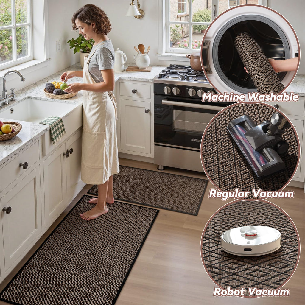 PADOOR Kitchen Floor Mat, Rubber Backed Kitchen Rugs Non Slip Washable, Super Absorbent Kitchen Mats for Floor Front of Sink, 20"x32" Black