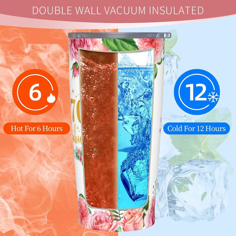 Cwutoba 70th Birthday Gifts for Women, Gifts for 70 Year Old Woman, 70th Birthday 20oz Tumbler, 1956 Bday Gift for Women, 70th Bday Gift Ideas