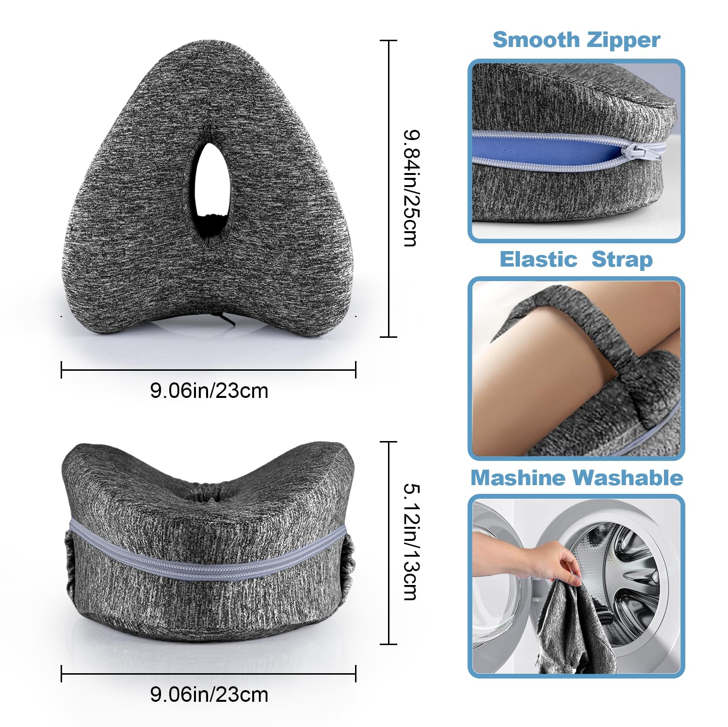 Gloserin Knee Pillow for Side Sleepers, Leg Pillow for Sleeping, Knee Pillow with Strap, Alignment Pillow Between Legs, Suitable for Relieving Leg, Back & Knee Pain, Machine Washable (Grey)