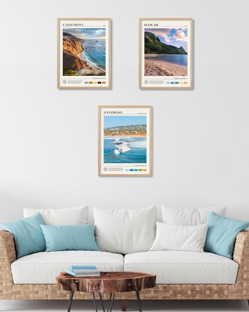 HesenDot Natural Oak Wood Surfing Wall Art - 12x16in Seascape Canvas Print for Living Room & Office Decor