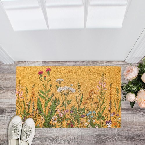 FYSUIMU Vintage Wildflower Coir Doormat - Non-Slip Retro Floral Welcome Mat | 16.5 x 29 Inch