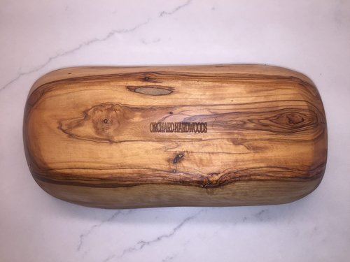 ORCHARD HARDWOODS 10" Rustic Oval Artisan Olive Wood Dough Bowl Bread Basket Boat Shaped - Live bark edge. Natural Server for Fruit, Salads, Chips, Popcorn. In Lg 10" or XL 12". (Large 10x5-7x4”)