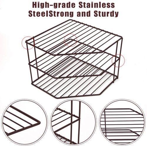 3-Tier Corner Shelf Counter and Cabinet Organizer - Steel Metal Wire - Rust Resistant - Plates, Dishes, Cabinet & Pantry Organizer - Kitchen Organization (10 x 7.5 Inch)(Black)