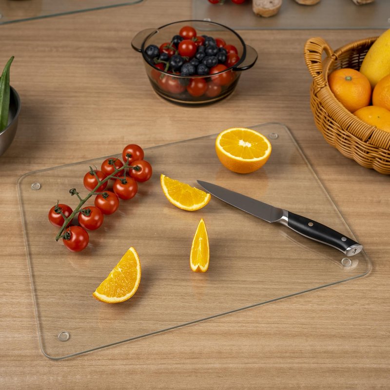 Tempered Glass Cutting Board for Kitchen, 18 x 24 Inch Clear Cutting Board with Non-Slip Feet for Countertop, Dishwasher Safe, Rounded Corner Board, Shatter, Heat & Scratch Resistant-Clear