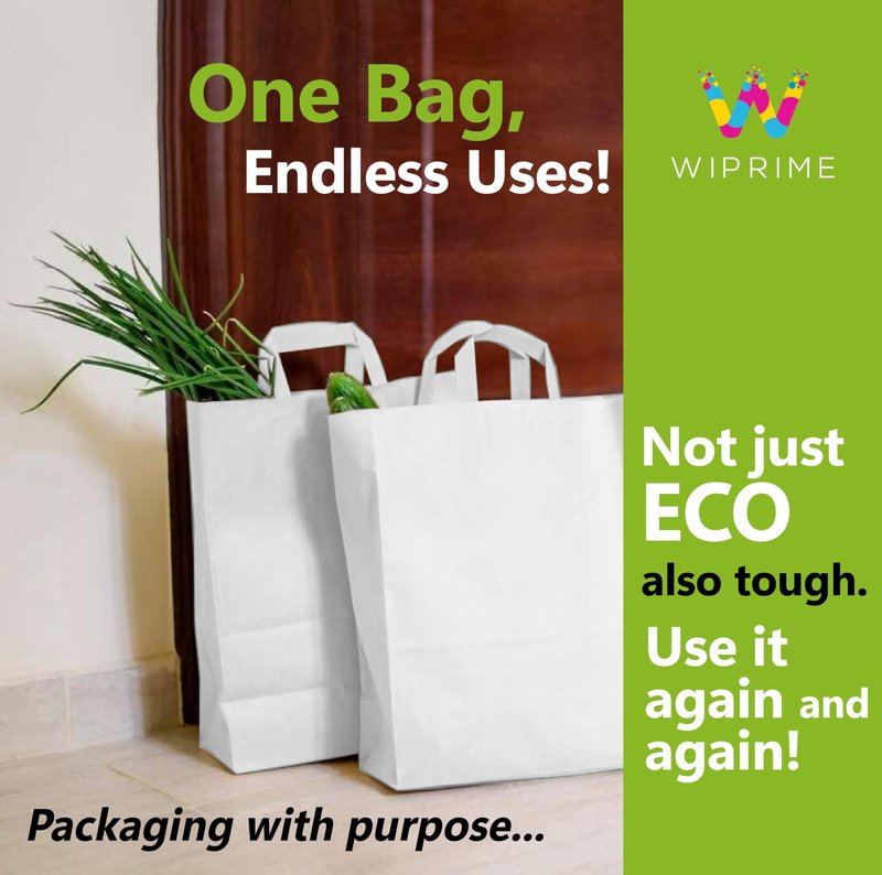 WIPRIME Paper Bag Model Key West of 200 White Kraft with Flat Handles – 10 1/4 x 6 11/16 x 11 Inches Durable, and Perfect for Retail, Grocery, Takeout,Gifts, and Food Packaging