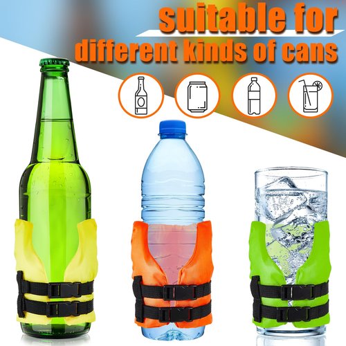 Rtteri 6 Pcs Life Vest Bottle Cooler Life Preserver Can Cover Beverage Jacket Cup Holder Wine Beer Drink Coat for Gift Holiday Vacation Beach Party(Orange, Yellow and Fluorescent Green)