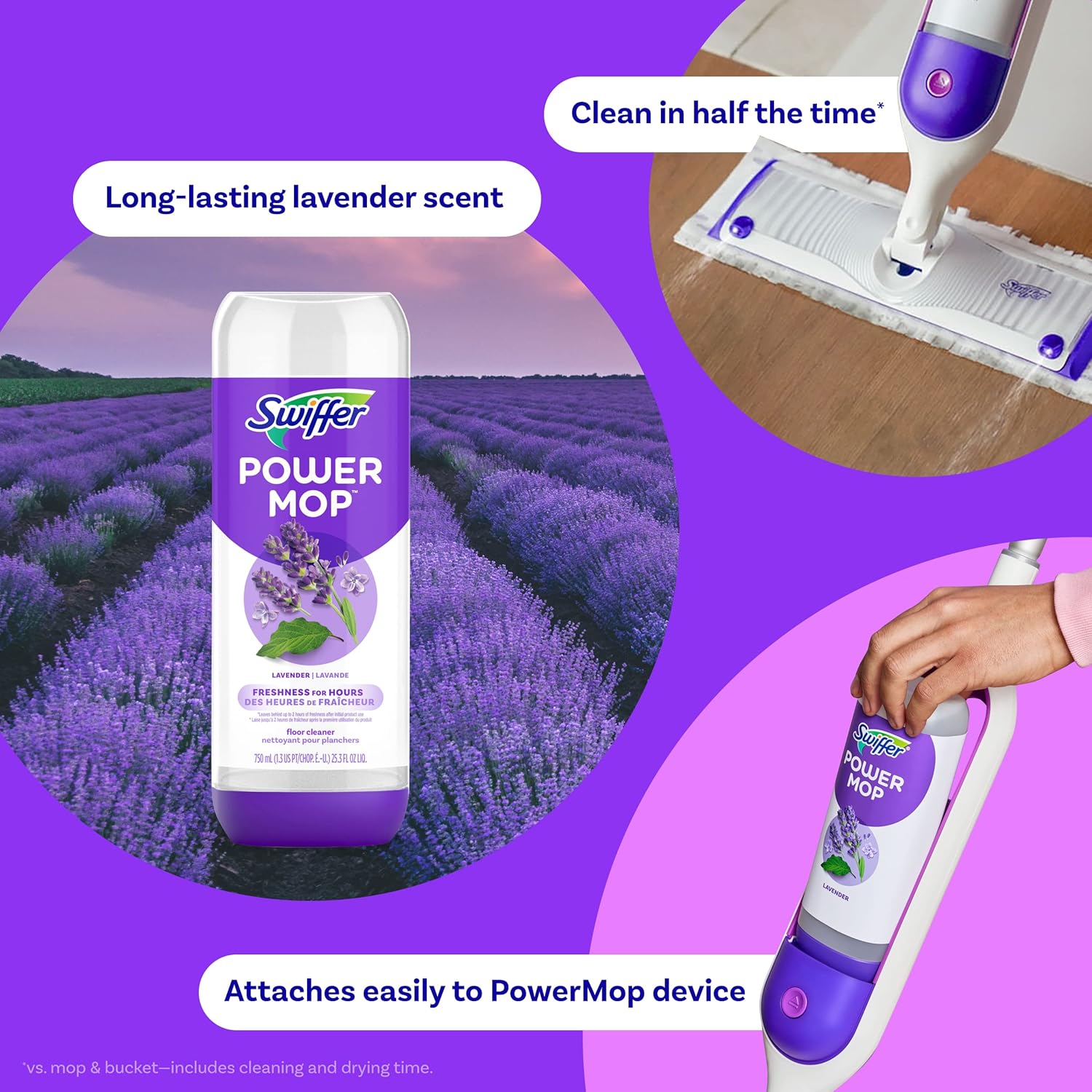 Swiffer Power Mop Refill Pack - All-Purpose Floor Cleaner for Tile, Vinyl, Wood | 5 Pads + Lavender Solution