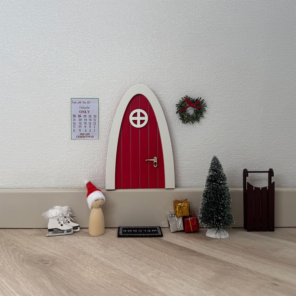 Tonttuovi Christmas Elf Door Kit - Wooden Elf Door with Accessories & Miniature Tree | 24 Days of Fun Activities