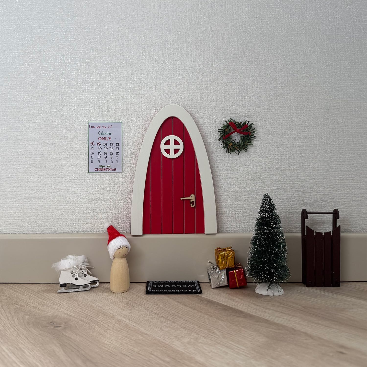 Tonttuovi Christmas Elf Door Kit - Wooden Elf Door with Accessories & Miniature Tree | 24 Days of Fun Activities