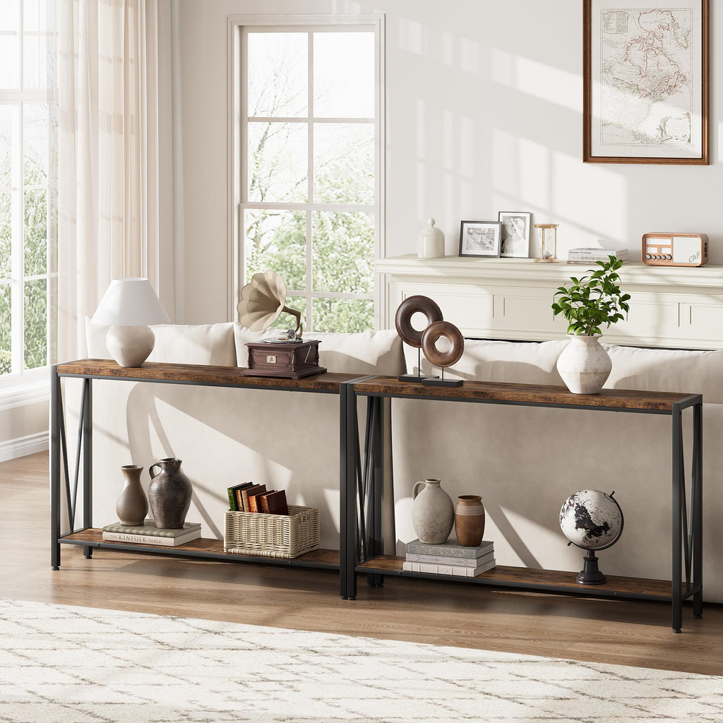 GAOMON Console Table, 2-Tier Entryway Table with Storage, 43" Narrow Sofa Table with V Design, Industrial Console Table for Entryway, Living Room, Hallway, Foyer, Corridor, Office-Black