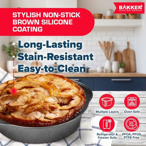 BAKKEN 6-Piece Baking Pan Set | Commercial Grade Carbon Steel, Nonstick & Stackable Design, Oven Safe Up to 450°F, Gray Marble