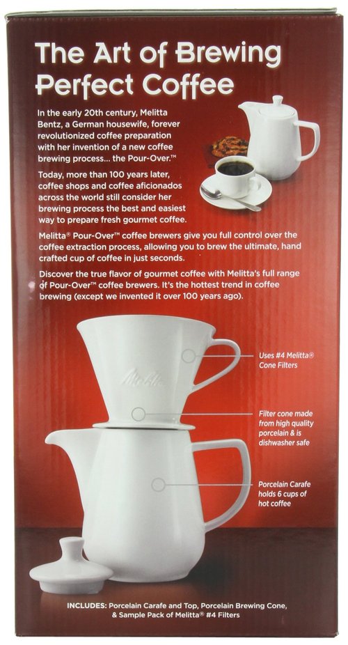 Melitta 36 oz. Pour-Over Coffee Brewer with Porcelain Carafe, White