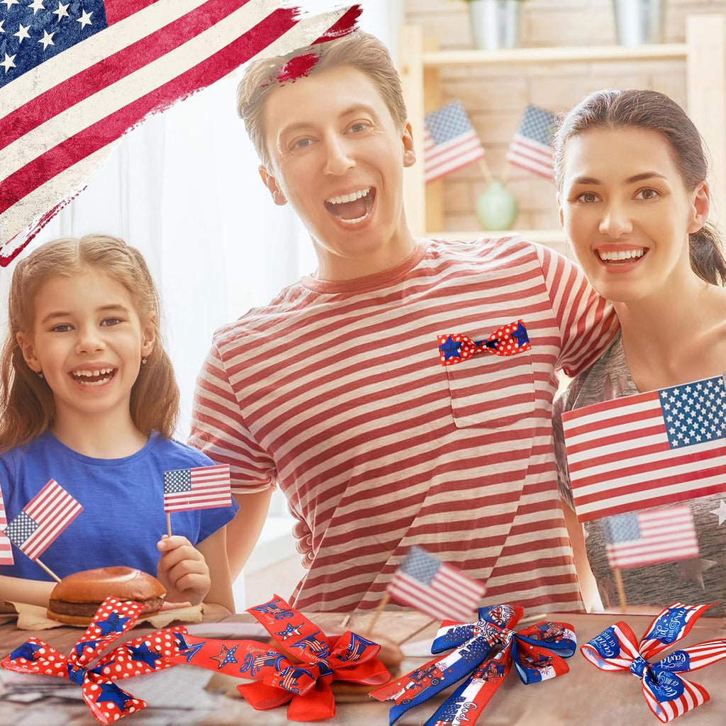 Skiennix Memorial Day Ribbon - 12 Rolls of 60 Yards Stars and Stripes Burlap Wired Edge | Patriotic Crafting