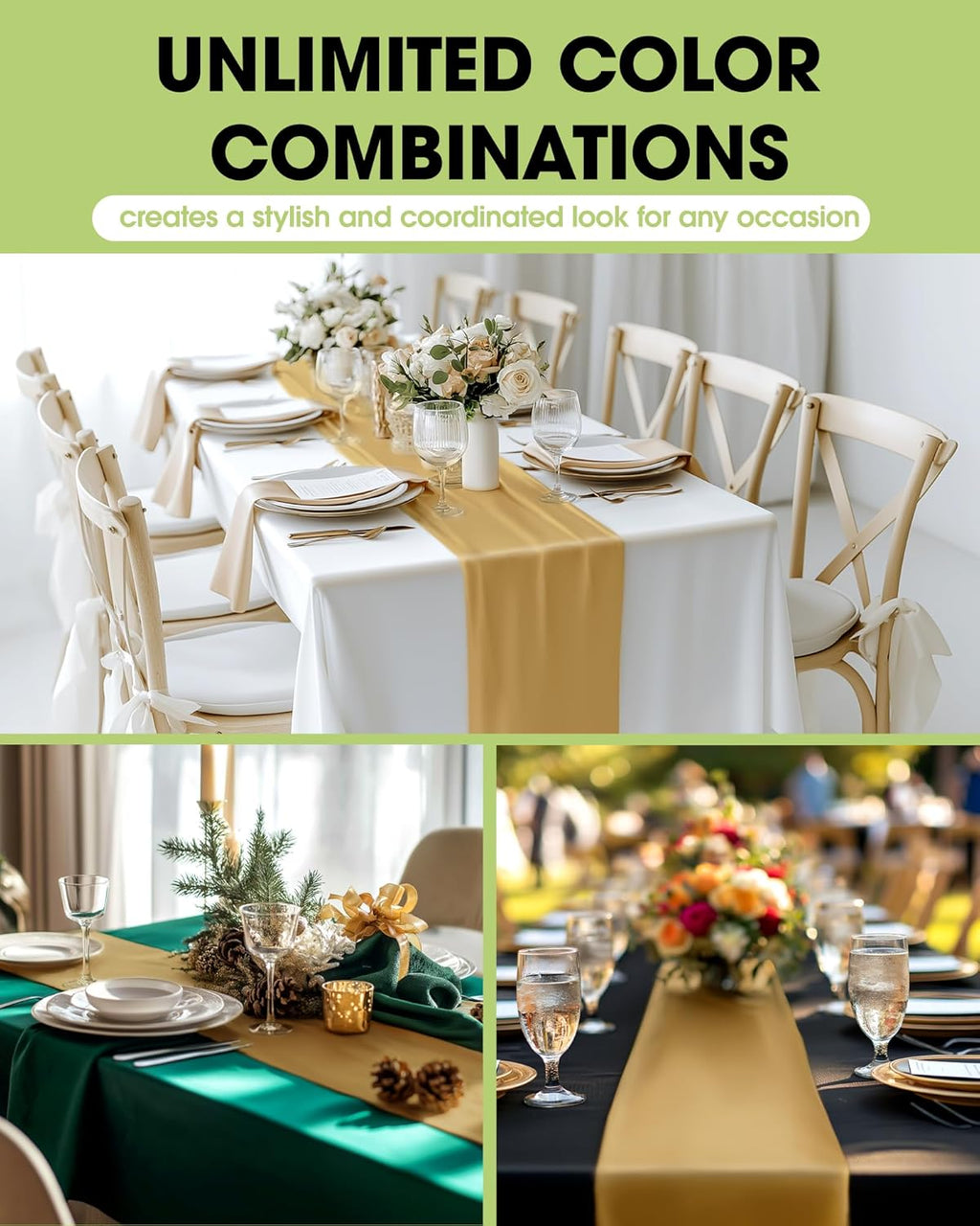 Pureegg Gold Plastic Table Runners - Water-Resistant 14'' x 108'' Disposable Decor for Weddings & Parties