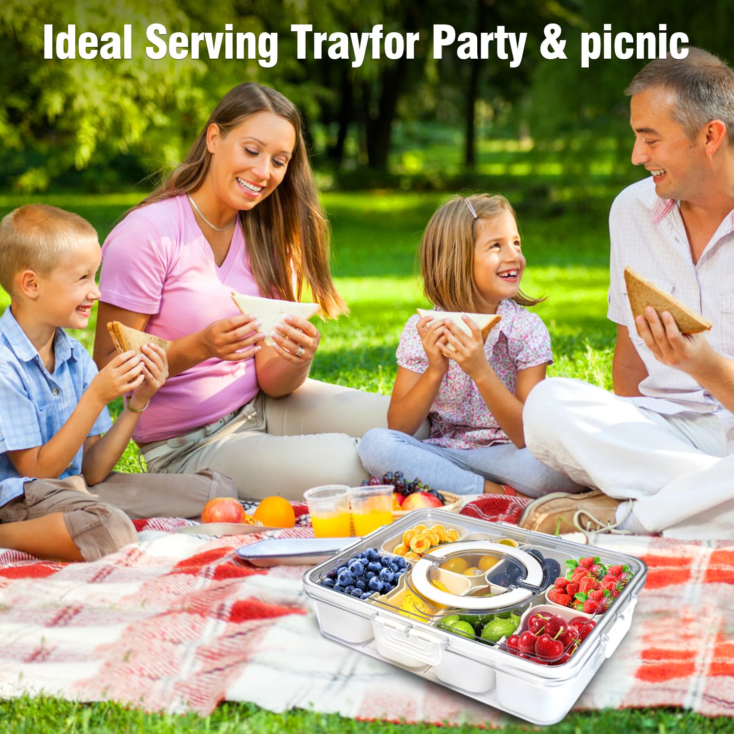 CGJCYAO Snackle Box Container Stackable Snack Containers, Serving Tray with Lid and Handle, Portable Snack Serving Tray with Lid for Fruit Veggie, Snack Platter Organizer for Party Kitchen