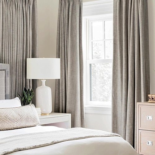 MIULEE 100% Blackout Linen Textured Curtains - Thermal Insulated Room Darkening Drapes | Warm Taupe, 42 x 84 Inch (2 Panels)