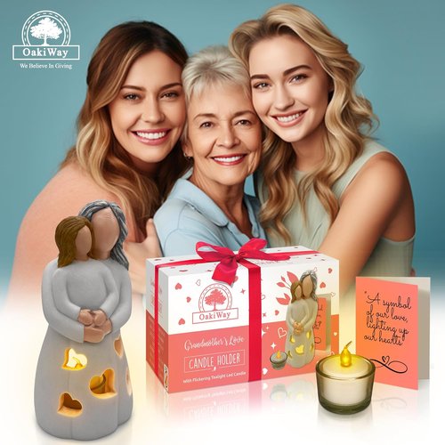 Gigi Hand-Painted Grandma-Granddaughter Candle Holder Statue - Unique LED Gift for Birthdays & Christmas