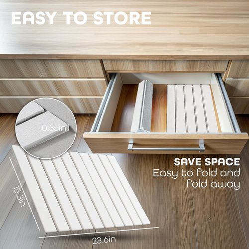 Large Stone Dish Drying Mats for Kitchen Counter, Foldable Quick Drying Mats, Eco-Friendly, diatomaceous earth bath mat, tapete de piedra absorbente para cocina 24" L x 16" W Inches (WHITE, LARGE)