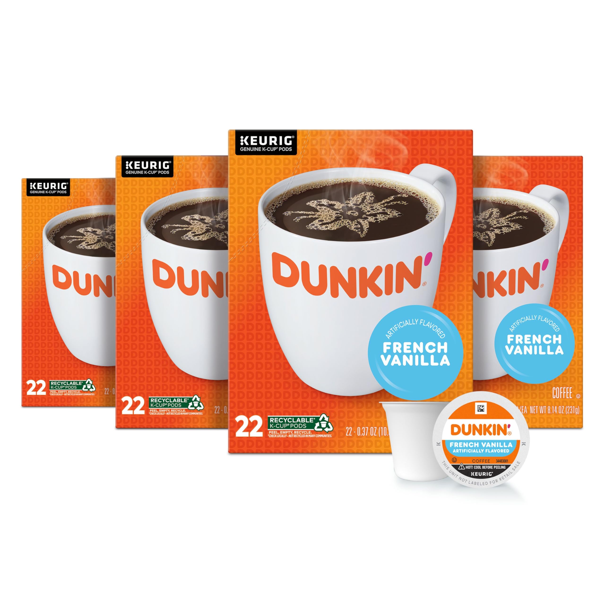 Dunkin' French Vanilla Flavored Coffee, 88 Keurig K-Cup Pods