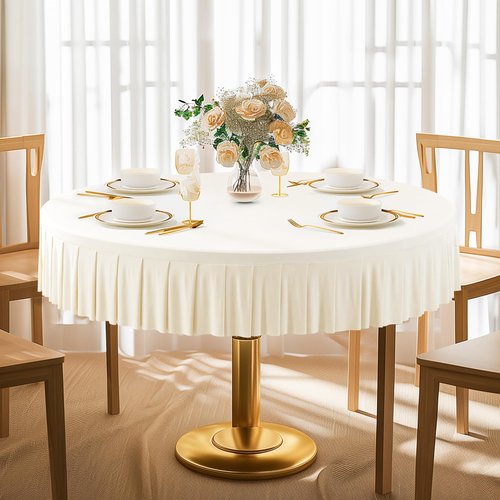 6 Pack Ivory Spandex Round Tablecloths 72 inch, Stretchy Fitted 6FT Table Cloths Wrinkle Free Round Table Covers with Skirt for Wedding Banquet Birthday Party Buffet Restaurant