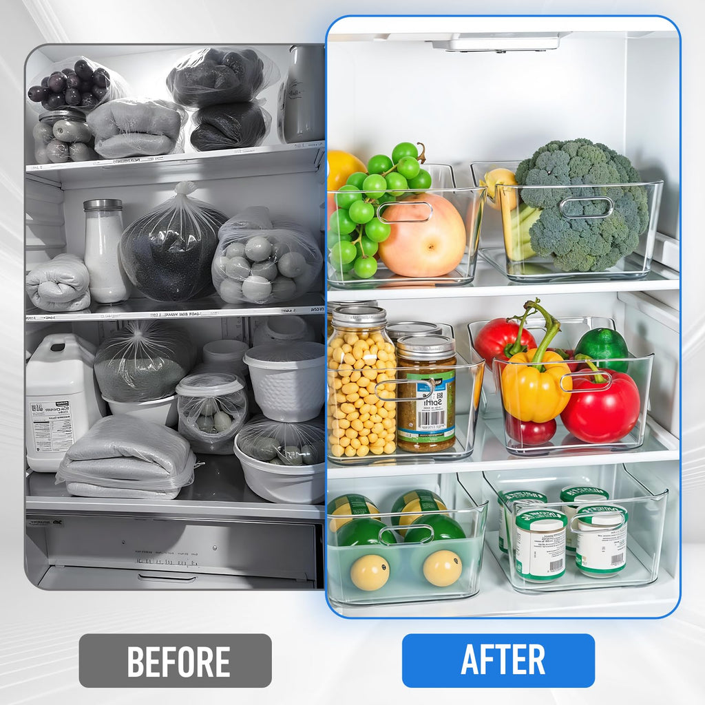 12 Pcs Clear Plastic Storage Bins, Multi-Use Organization and Storage Containers for Pantry, Cabinet, Refrigerator, Freezer, Bathroom, Organizer Bins for Home & Kitchen