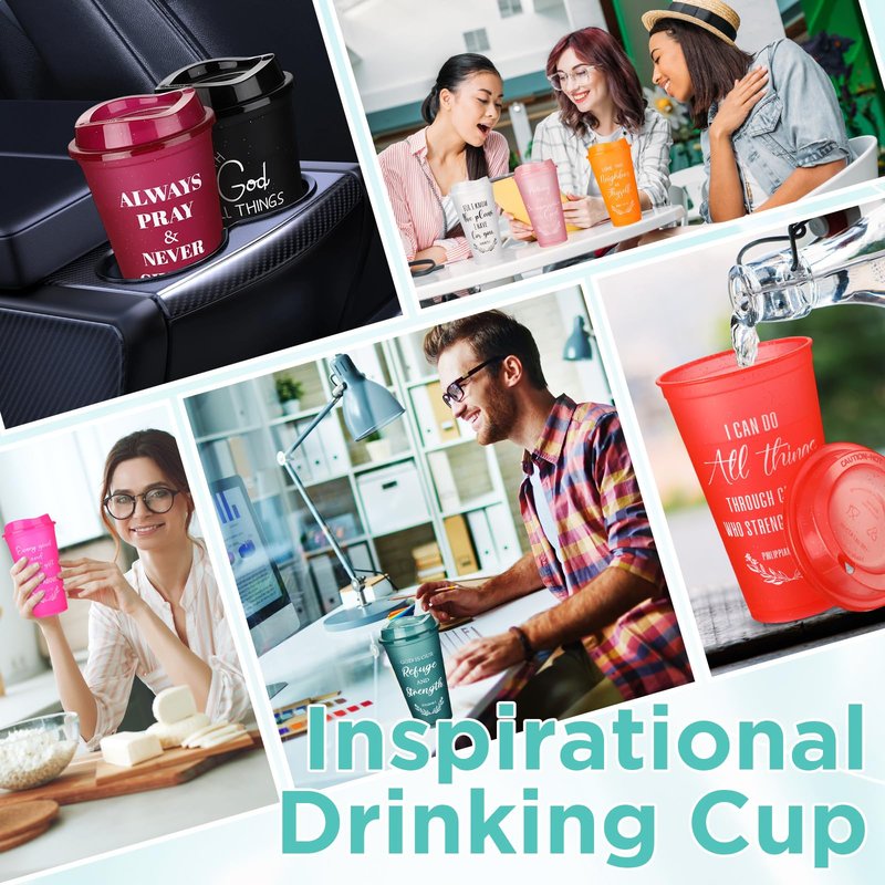 Skylety 72 Pcs Christian Tumblers Gifts for Mothers Day Bulk for Church Religious Plastic Coffee Cups with Lids and Straw Women Coworkers Employees 16 oz Bible Verse Mugs (Multicolor)