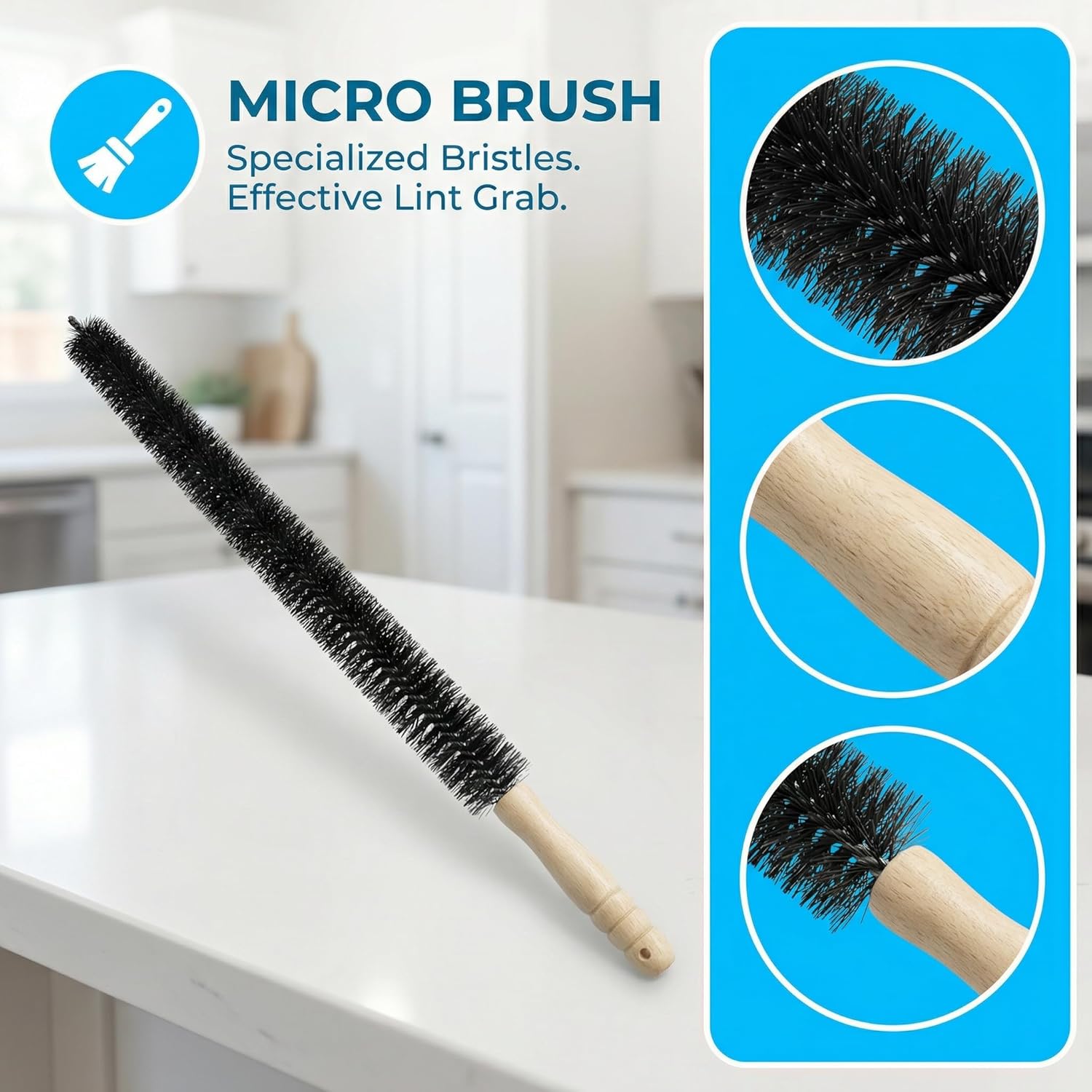 Skiennix Dryer Vent Cleaner Kit - 31.5" Flexible Lint Vacuum Attachment | Universal Fit, Reduces Fire Hazards, Deep Cleans Clogged Vents (Blue)
