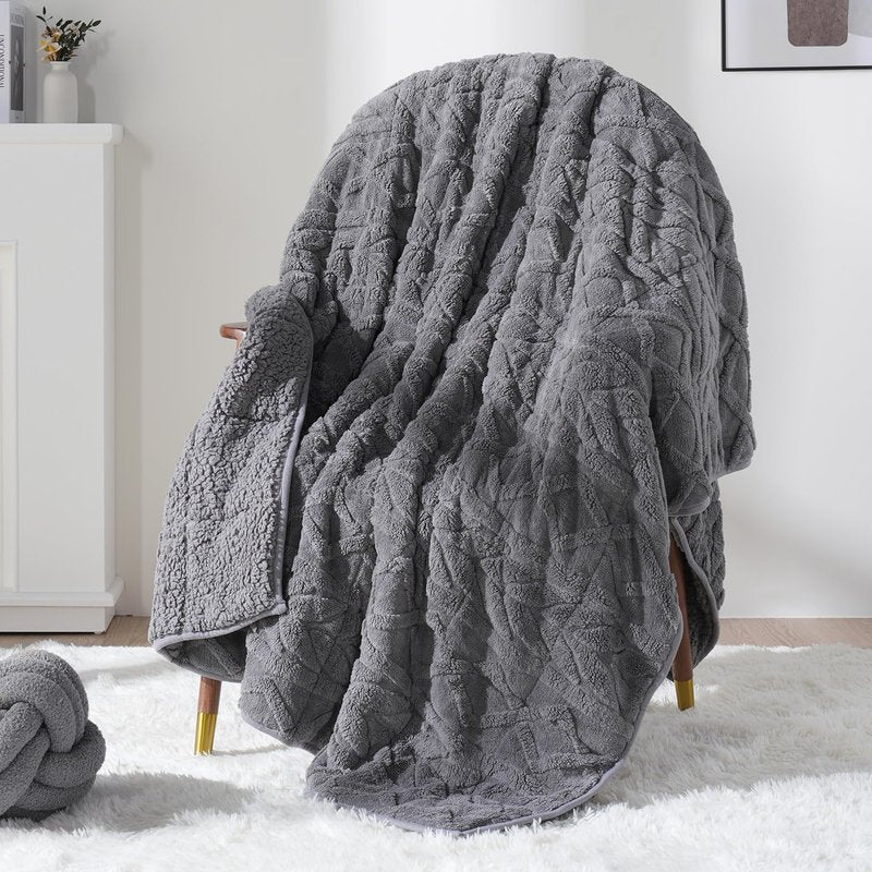 Sivio Weighted Blanket Full Size 15 lbs for Adults, Sherpa Fleece Weighted Blanket Jacquard Heavy Blanket for Sleeping, Reversible Super Soft Warm Cozy Fluffy Blanket for Adult, 48 x 72inches, Grey
