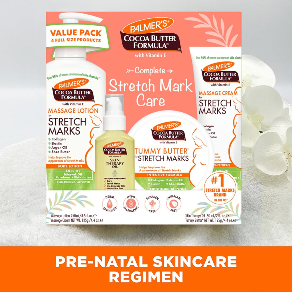 Palmer's Cocoa Butter Formula Pregnancy Skin Care Kit - Dermatologist Approved, 4-Piece Set for Stretch Marks and Scars