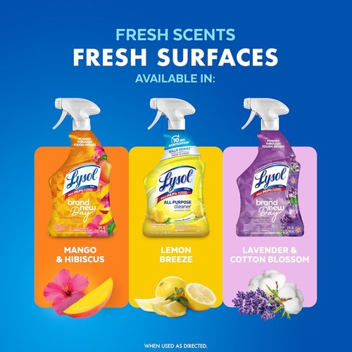 Lysol All-Purpose Cleaner Spray - Multi-Purpose Disinfectant for Kitchen & Bathroom | Lemon Breeze, Lavender & Mango Scents, 32oz (Pack of 4)