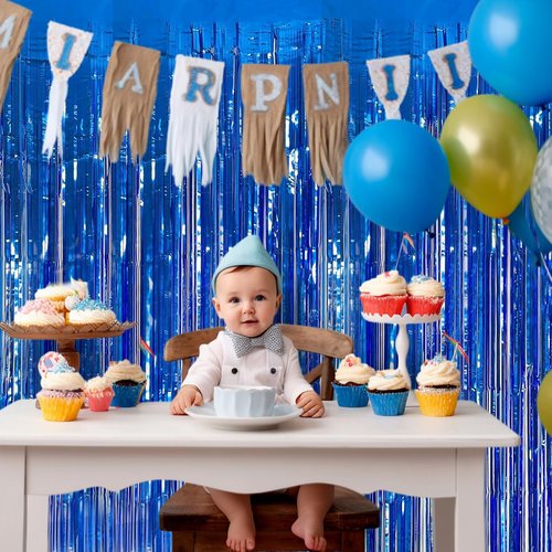 Blue Streamers | 3.3x8.2ft Dark Blue Tinsel Backdrop - Ocean Themed Party Decorations, 2 Pack