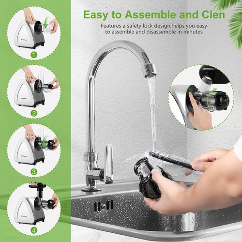 Kedemas Portable Hand Juicer,Juicer Machines with Reverse Function,Low Noise Electric Cold Press Juicer, High Juice Yield,BPA Free 150W,Easy to Clean for Vegetables and Fruits -Silver