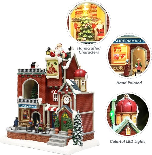 Moments In Time Lighted Christmas Village House - Animated Holiday Scene with LED Lights & Music | Gift Box Ready Decor