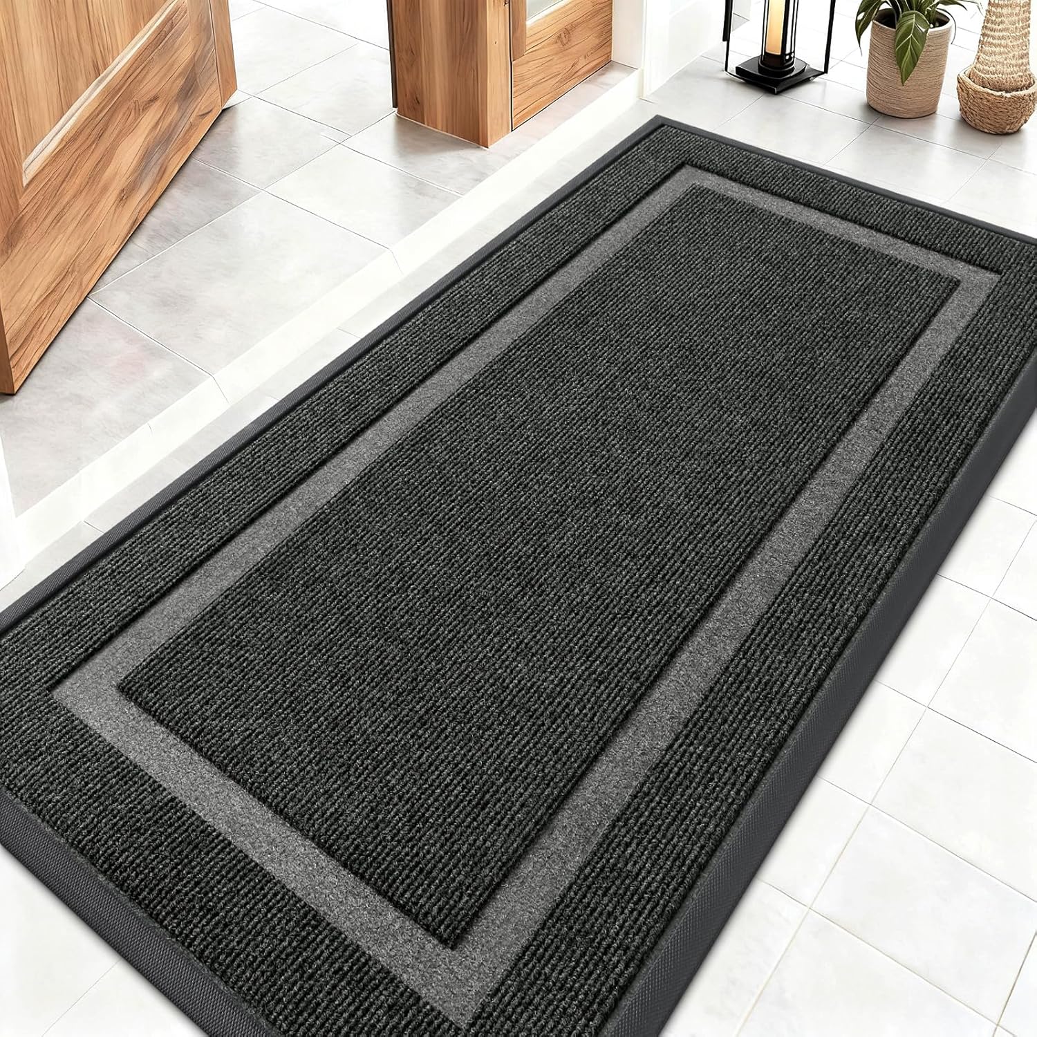 OLANLY Indoor Outdoor Front Door Mat - Waterproof, All-Weather, Easy Clean, 47x23 Inches, Black