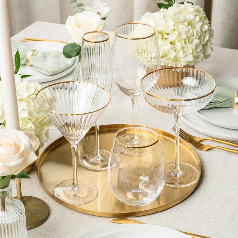 QUALIA Rocher Crystal Martini Glasses Set of 4 Unique Martini Glasses for Wedding, Lead-Free Hand Blown Ribbed Glassware, 9.5 oz Unique Cocktail Glass, Wedding Gifts For Women, Espresso Martini Gifts