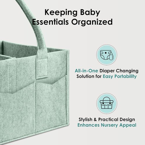 HIPHOP PANDA Diaper Caddy Organizer - Versatile Nursery & Car Storage Bin for Baby Essentials - Grey/Green Set