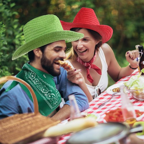 Chicingyou 12 Pieces Straw Cowboy Hats with Bandanas and Glasses, Costume Hat Accessories for Birthday Western Theme Party Supplies