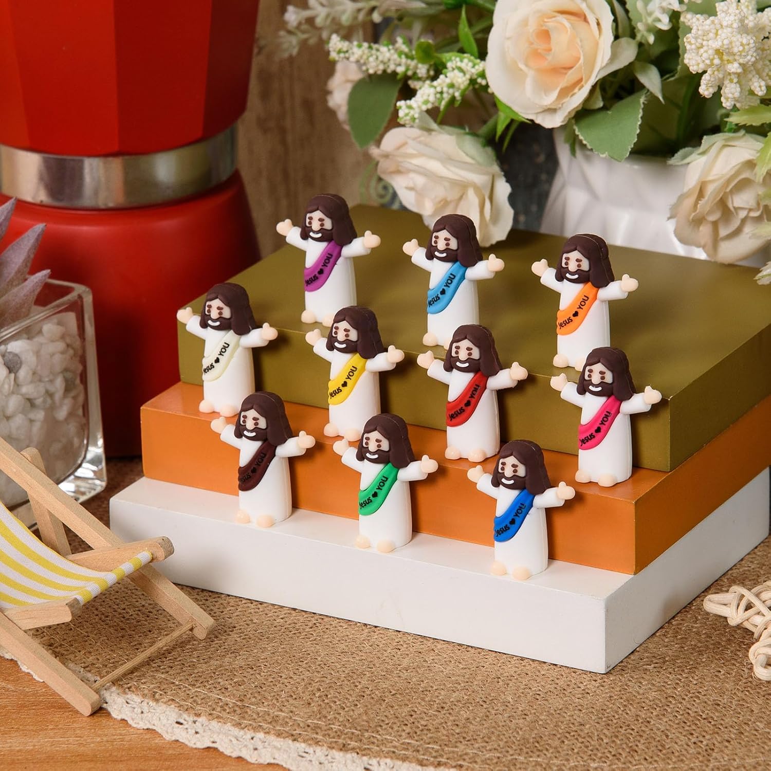 Skiennix Mini Jesus Figures - 50 Pcs Tiny Christ Figurines for Easter Egg Stuffers | Multicolor
