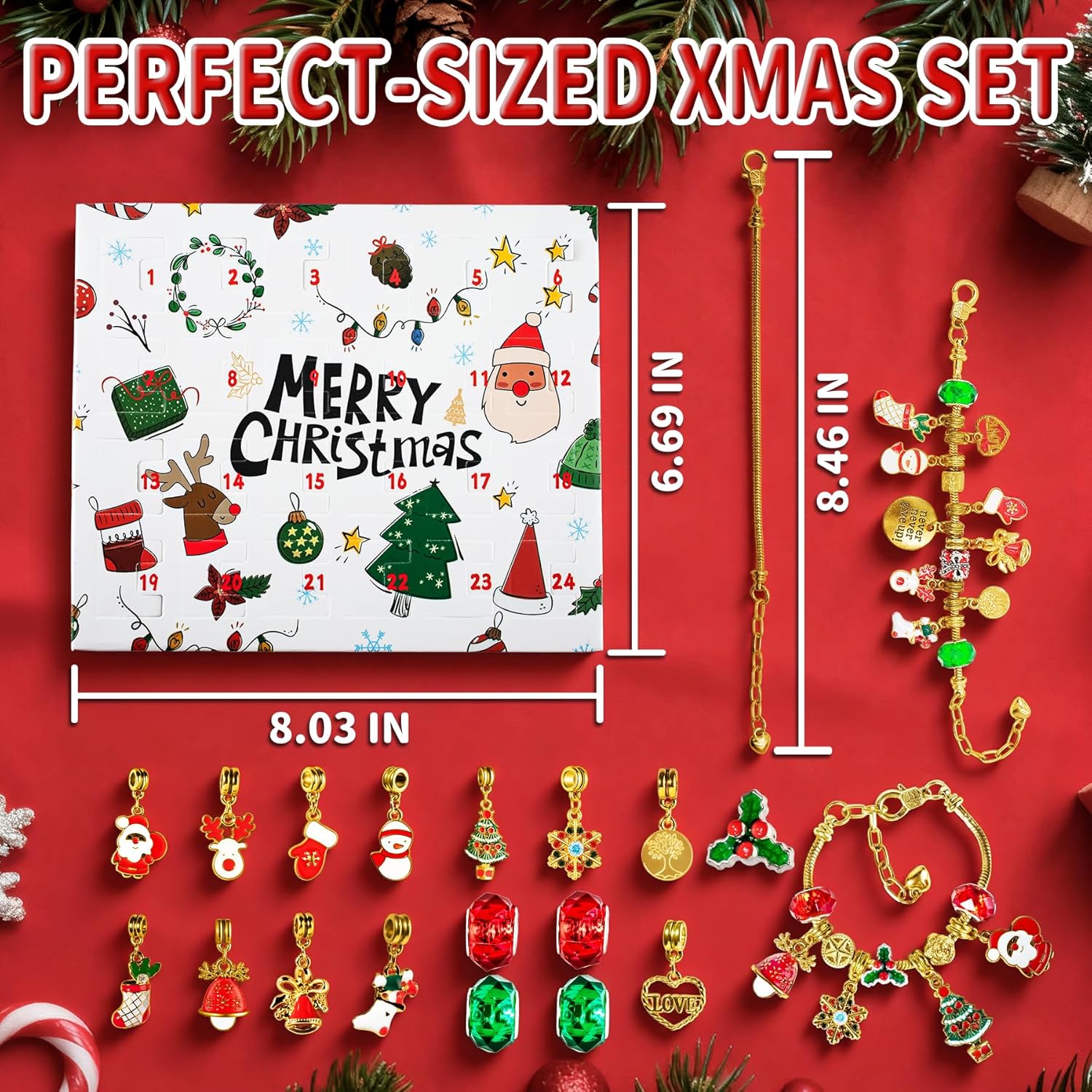 Skiennix Christmas Advent Calendar Bracelets 2025 - 24-Day DIY Jewelry Kit with 22 Charms & 2 Bracelets for Teens & Kids