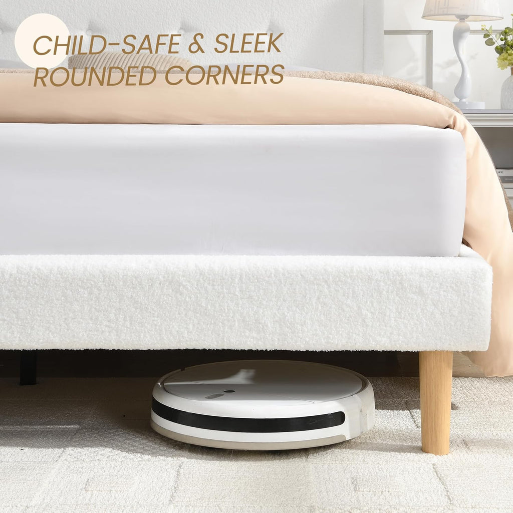 Skiennix Full Size Cloud Bed Frame - Adjustable Upholstered Headboard, Modern Boucle Fabric, Easy Assembly (White)