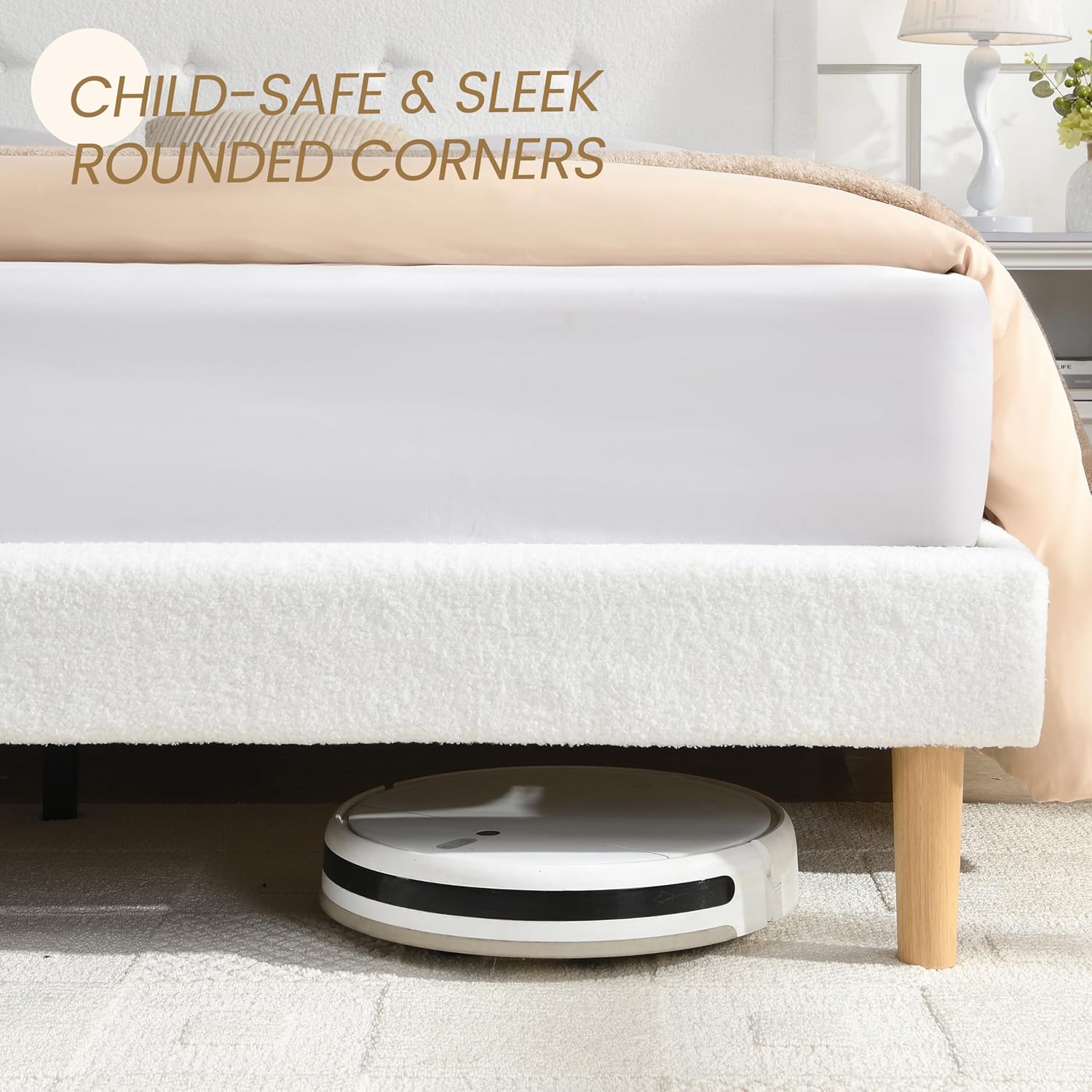 Skiennix Full Size Cloud Bed Frame - Adjustable Upholstered Headboard, Modern Boucle Fabric, Easy Assembly (White)