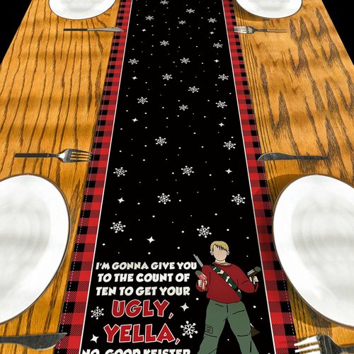 Home Alone Christmas Table Runner - Funny Kitchen Decor for Winter & Holiday Parties | Festive Table Cover