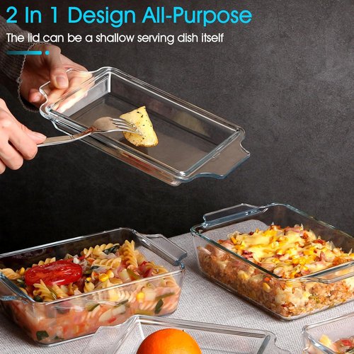 Glass Casserole Dish Set by [Brand Name] - Oven Safe Rectangular Mini Baking Dish with Lid | 5.7in x 7in