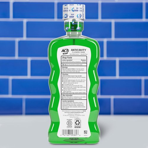 ACT Kids Anticavity Fluoride Rinse - Wild Watermelon Flavor | 16.9 fl. oz. with Accurate Dosing Cup, Alcohol-Free