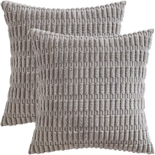 MIULEE Corduroy Throw Pillow Covers - Soft Boho Striped Design | 20x20 Inch Light Grey for Modern Home Decor