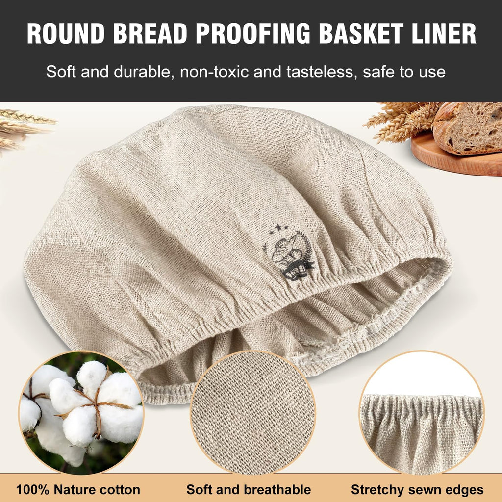 WALFOS Bread Basket Liner Cloth - 9 Inch Round Proofing Basket Cover for Baking Dough