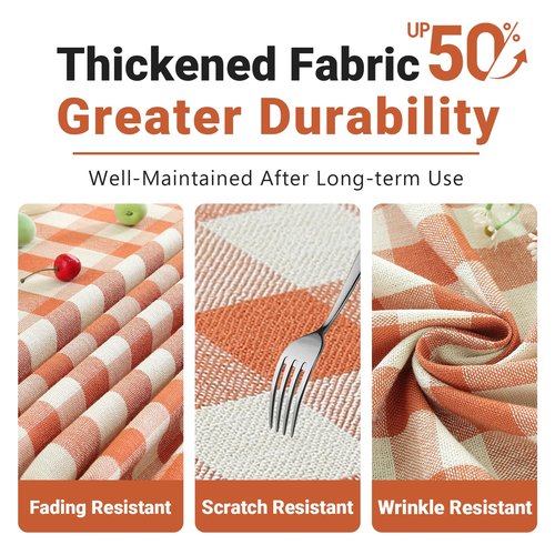 Laolitou Checkered Fall Holiday Tablecloth Rectangle Washable Buffalo Plaid Table Cloth with Tassel Cotton Linen Gingham Thanksgiving Table Cover for Picnic Kitchen Dining Room, Orange, 86 Inch