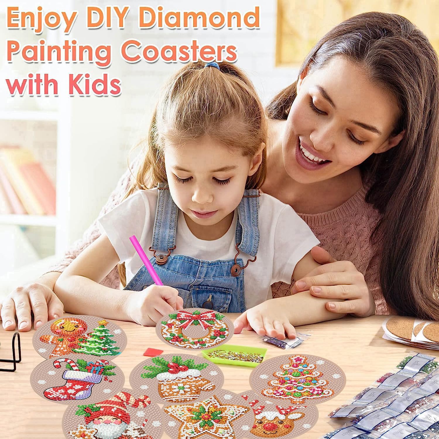 Skiennix Christmas Diamond Painting Coasters Kit - 8 Gingerbread Snowman Art Coasters with Holder | DIY 4x4 Inch