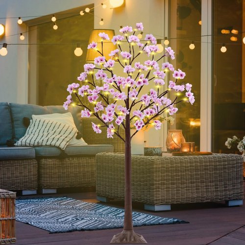 4FT Cherry Blossom Tree with 56 LED Lights, 168 Lush Pink Flowers, Artificial Lighted Cherry Blossom Tree with Remote 8 Modes, Timer for Spring Wedding Party Valentines Indoor Outdoor Decoration