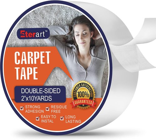 ETERART Heavy Duty Double-Sided Carpet Tape - Residue-Free, Hand Tearable Anti-Slip Rug Tape (2" x 10 Yards, White)
